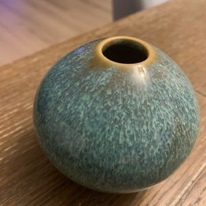 Little Blue Ceramic Vase 3” T with a 3/4” Opening with a Splatter Pattern